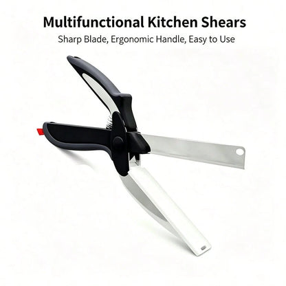 2 In 1 Kitchen Scissors For Food – Stainless Steel Blade & Plastic Cutting Board Scissors With Safety Lock| 9.6" Tomato Knife, Fruit & Vegetable Cutter – Easy-To-Use Kitchen Shears For Meat, Cheese