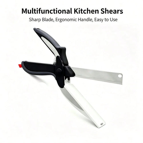 2 In 1 Kitchen Scissors For Food – Stainless Steel Blade & Plastic Cutting Board Scissors With Safety Lock| 9.6" Tomato Knife, Fruit & Vegetable Cutter – Easy-To-Use Kitchen Shears For Meat, Cheese