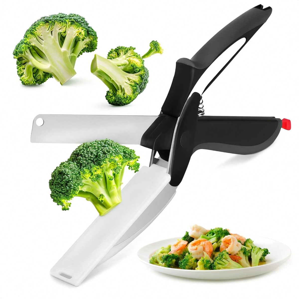 2 In 1 Kitchen Scissors For Food – Stainless Steel Blade & Plastic Cutting Board Scissors With Safety Lock| 9.6" Tomato Knife, Fruit & Vegetable Cutter – Easy-To-Use Kitchen Shears For Meat, Cheese