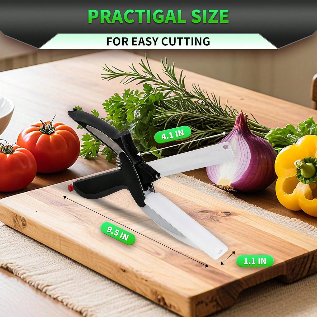 2 In 1 Kitchen Scissors For Food – Stainless Steel Blade & Plastic Cutting Board Scissors With Safety Lock| 9.6" Tomato Knife, Fruit & Vegetable Cutter – Easy-To-Use Kitchen Shears For Meat, Cheese