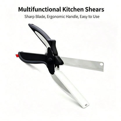 2 In 1 Kitchen Scissors For Food – Stainless Steel Blade & Plastic Cutting Board Scissors With Safety Lock| 9.6" Tomato Knife, Fruit & Vegetable Cutter – Easy-To-Use Kitchen Shears For Meat, Cheese