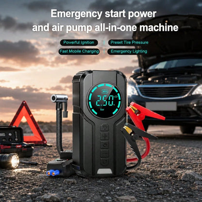 2-In-1 Portable Car Jump Starter With 150PSI Air Compressor,1000A Peak 6000mAh 12V Car Battery Booster Tire Inflator,LED Light USB Power Bank Smart Safety Protection For Gas Oil-Fueled Engine Vehicle