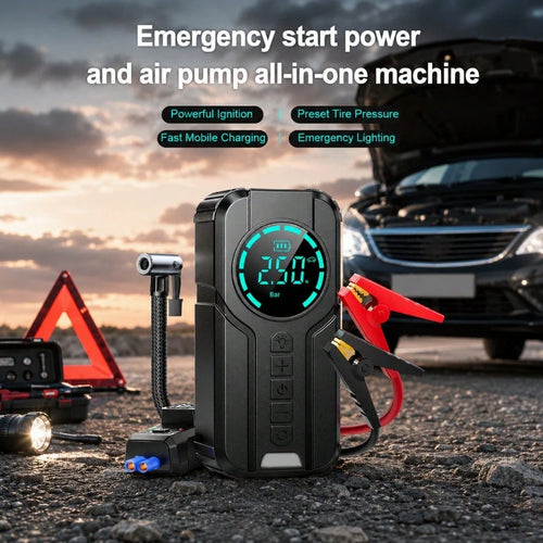 2-In-1 Portable Car Jump Starter With 150PSI Air Compressor,1000A Peak 6000mAh 12V Car Battery Booster Tire Inflator,LED Light USB Power Bank Smart Safety Protection For Gas Oil-Fueled Engine Vehicle
