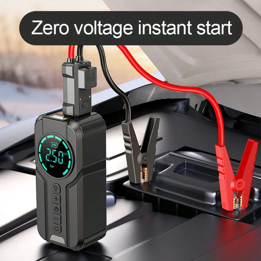 2-In-1 Portable Car Jump Starter With 150PSI Air Compressor,1000A Peak 6000mAh 12V Car Battery Booster Tire Inflator,LED Light USB Power Bank Smart Safety Protection For Gas Oil-Fueled Engine Vehicle