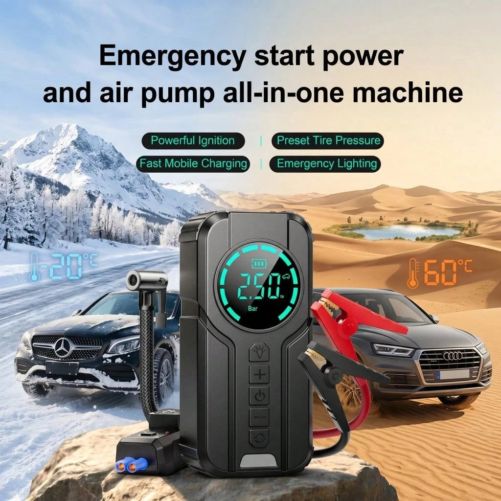 2-In-1 Portable Car Jump Starter With 150PSI Air Compressor,1000A Peak 6000mAh 12V Car Battery Booster Tire Inflator,LED Light USB Power Bank Smart Safety Protection For Gas Oil-Fueled Engine Vehicle