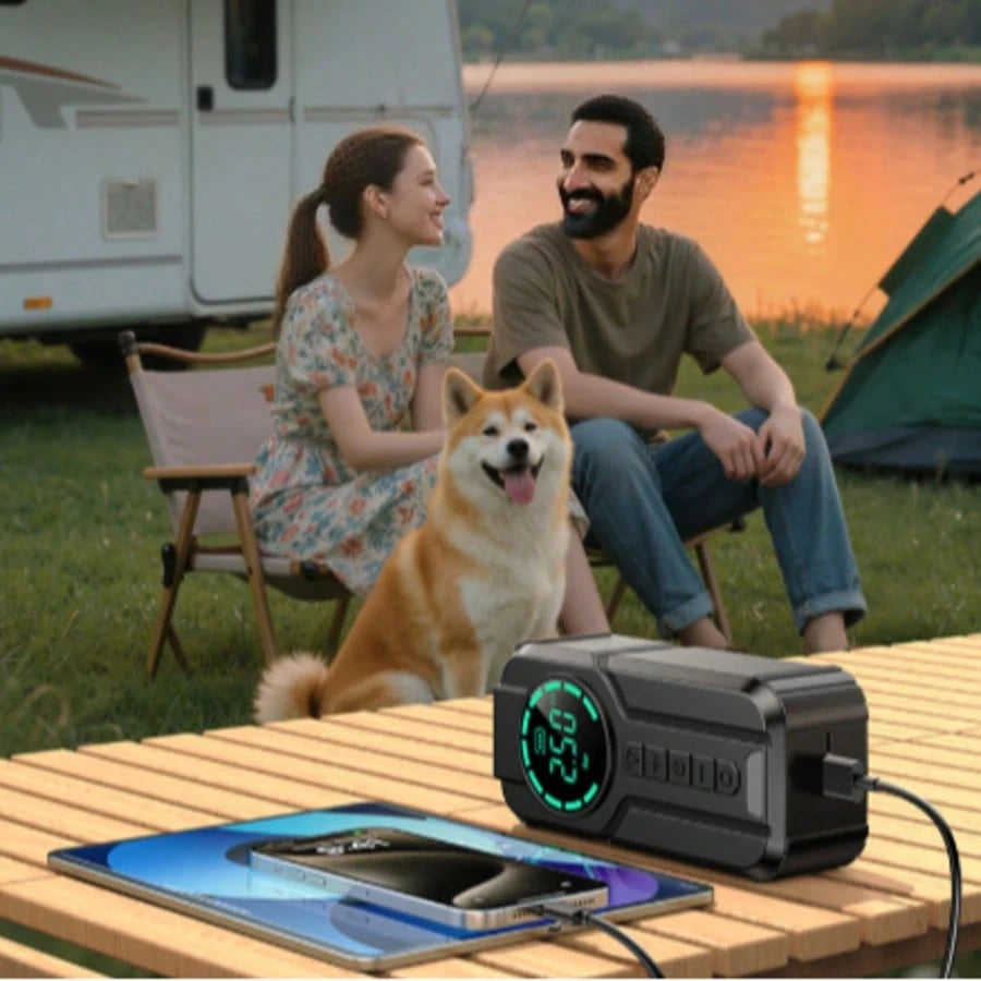 2-In-1 Portable Car Jump Starter With 150PSI Air Compressor,1000A Peak 6000mAh 12V Car Battery Booster Tire Inflator,LED Light USB Power Bank Smart Safety Protection For Gas Oil-Fueled Engine Vehicle