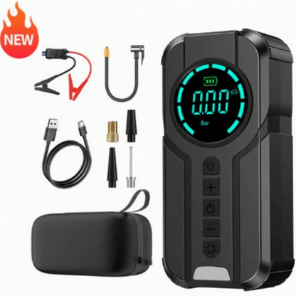 2-In-1 Portable Car Jump Starter With 150PSI Air Compressor,1000A Peak 6000mAh 12V Car Battery Booster Tire Inflator,LED Light USB Power Bank Smart Safety Protection For Gas Oil-Fueled Engine Vehicle
