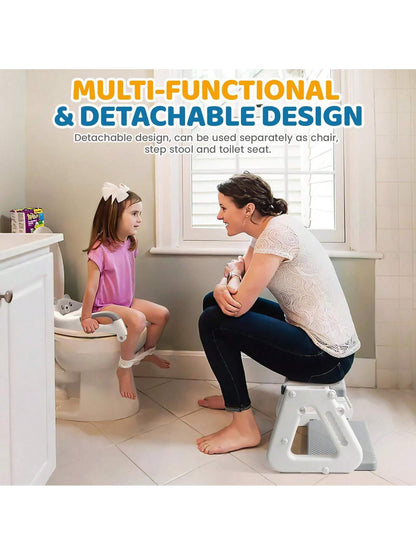 2-IN-1 Potty Training Toilet Seat With Step Stool For Toddler, Stability Training Potty Seat For Kids Boys Girls With Splash Guard And Anti-Slip Pad, Adjustable Ladder & Potty Seat Height, Grey