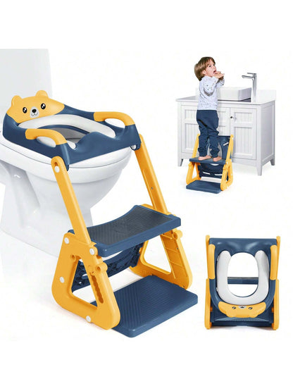 2-IN-1 Potty Training Toilet Seat With Step Stool For Toddler, Stability Training Potty Seat For Kids Boys Girls With Splash Guard And Anti-Slip Pad, Adjustable Ladder & Potty Seat Height, Grey