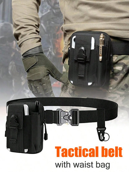 2-In-1 Tactical Waist Belt With Pouch- High-Strength Nylon Material, Adjustable Buckle- Multifunctional Outdoor/Hiking Survival Gear- Essential For Autumn Adventure, Holiday Camping Gift, Thanksgiv