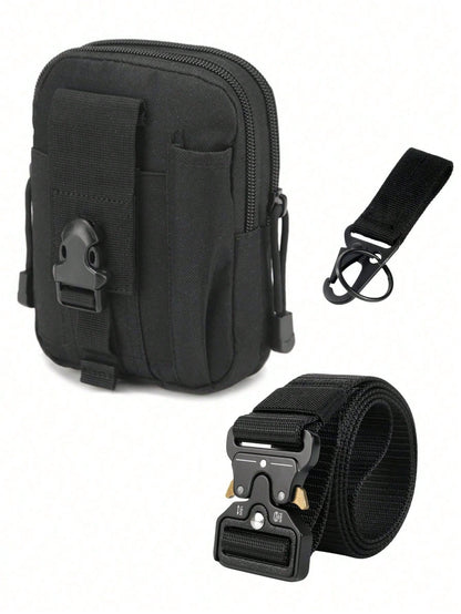 2-In-1 Tactical Waist Belt With Pouch- High-Strength Nylon Material, Adjustable Buckle- Multifunctional Outdoor/Hiking Survival Gear- Essential For Autumn Adventure, Holiday Camping Gift, Thanksgiv
