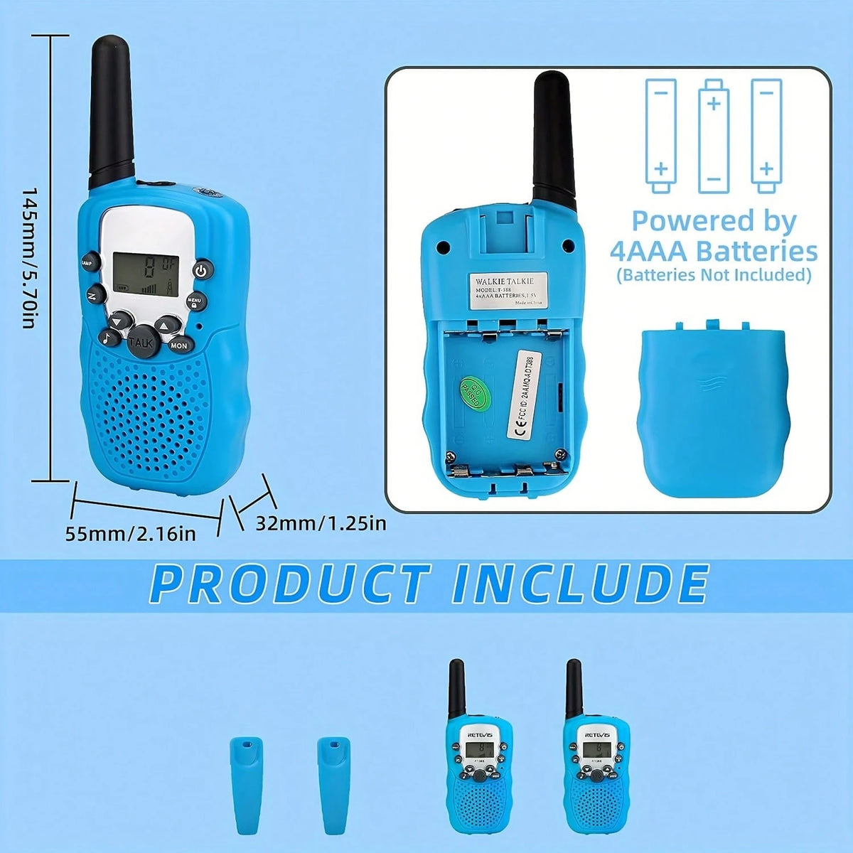 2 Pack Handheld Walkie Talkies, Two Way Radios With Backlit LCD And Flashlight, Portable Rechargeable Radios For Camping, Hiking, Family Travel, Multi Pack Available