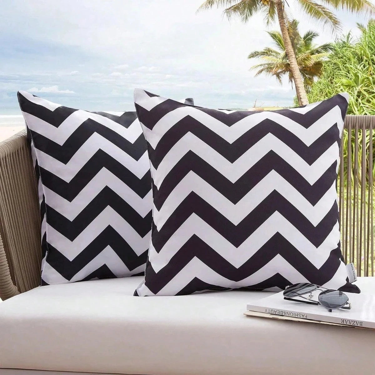 2-Pack Outdoor Waterproof Pillow Covers, Black, Suitable For Garden Balcony, Sofa Cushions 18x18 Inches