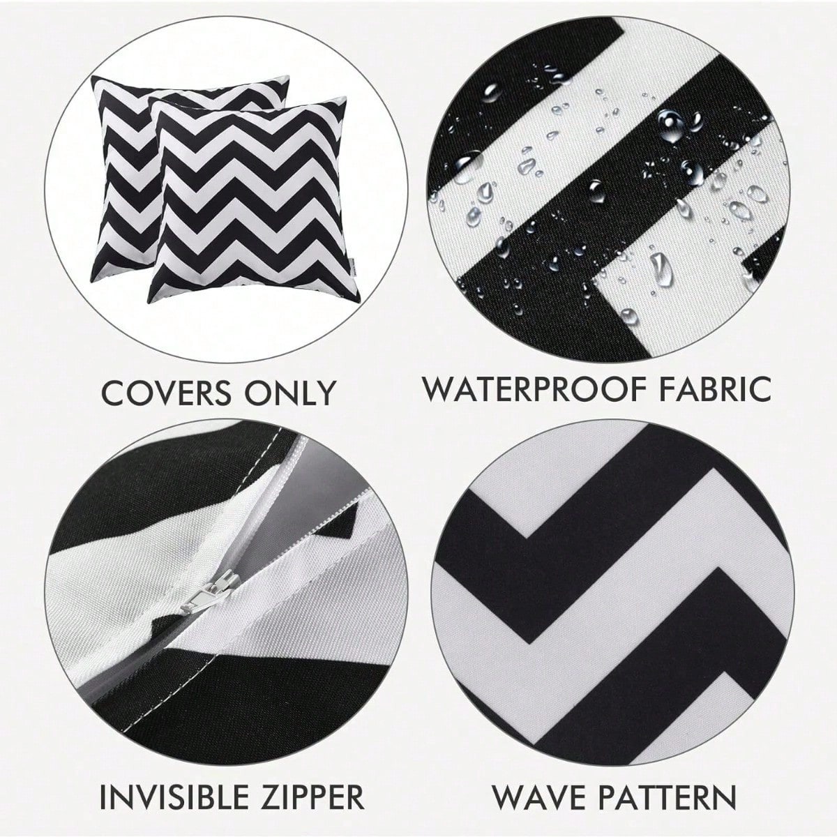 2-Pack Outdoor Waterproof Pillow Covers, Black, Suitable For Garden Balcony, Sofa Cushions 18x18 Inches