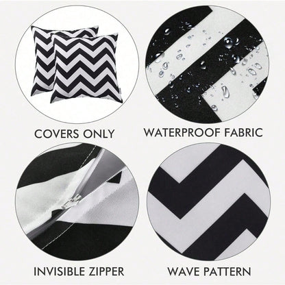 2-Pack Outdoor Waterproof Pillow Covers, Black, Suitable For Garden Balcony, Sofa Cushions 18x18 Inches