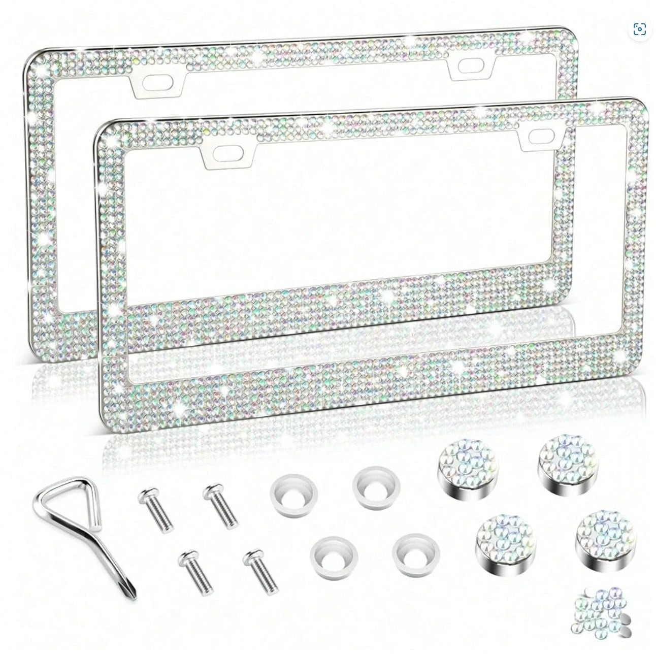 2 PCS Bling License Plate Frame, Stainless Steel Glitter Crystal Diamond License Plate Cover Holder, Car Accessories Outdoorfun