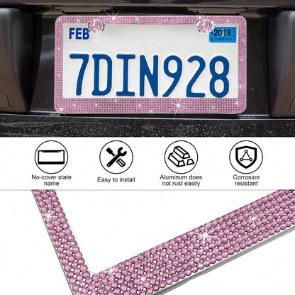 2 PCS Bling License Plate Frame, Stainless Steel Glitter Crystal Diamond License Plate Cover Holder, Car Accessories Outdoorfun