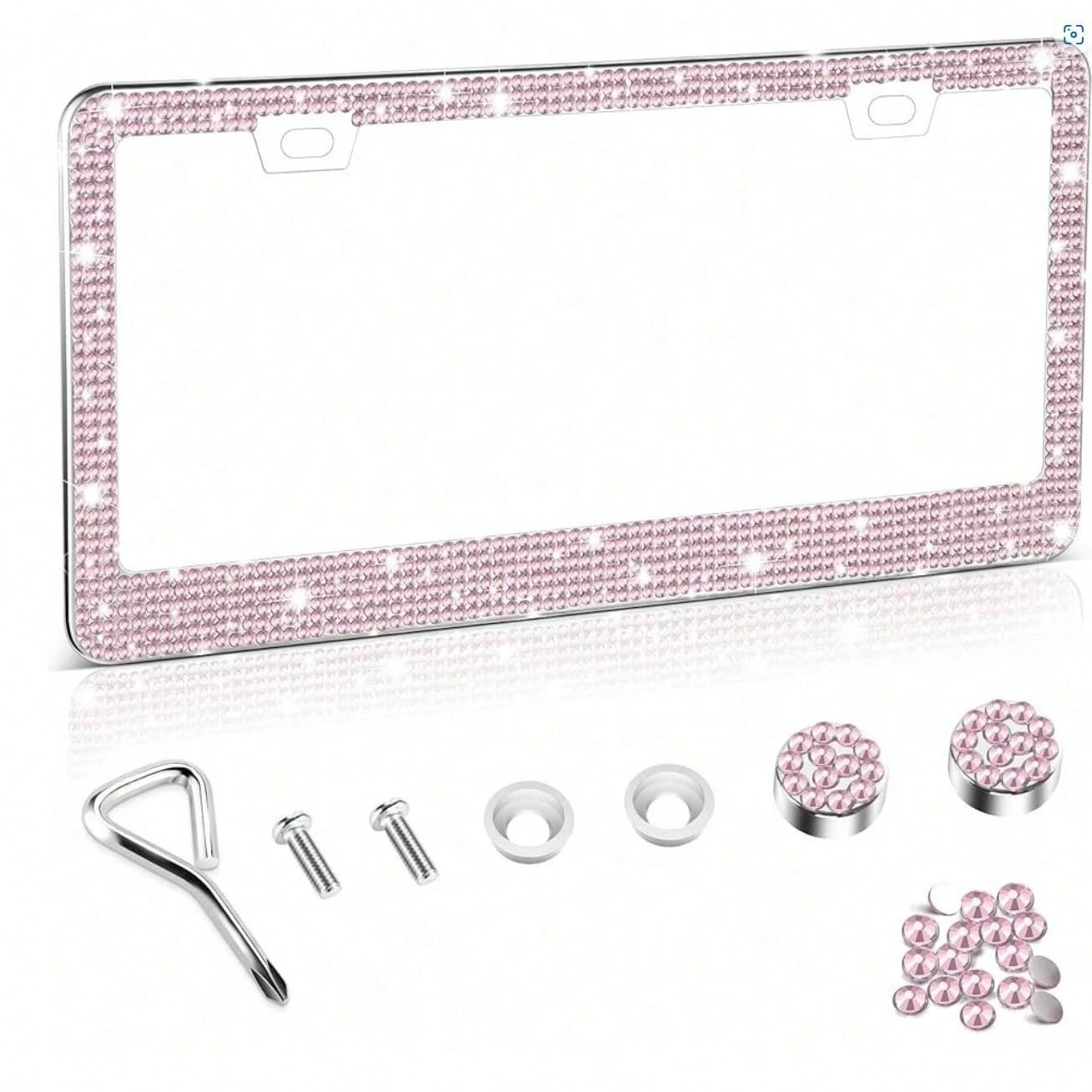 2 PCS Bling License Plate Frame, Stainless Steel Glitter Crystal Diamond License Plate Cover Holder, Car Accessories Outdoorfun