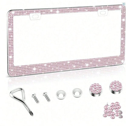 2 PCS Bling License Plate Frame, Stainless Steel Glitter Crystal Diamond License Plate Cover Holder, Car Accessories Outdoorfun