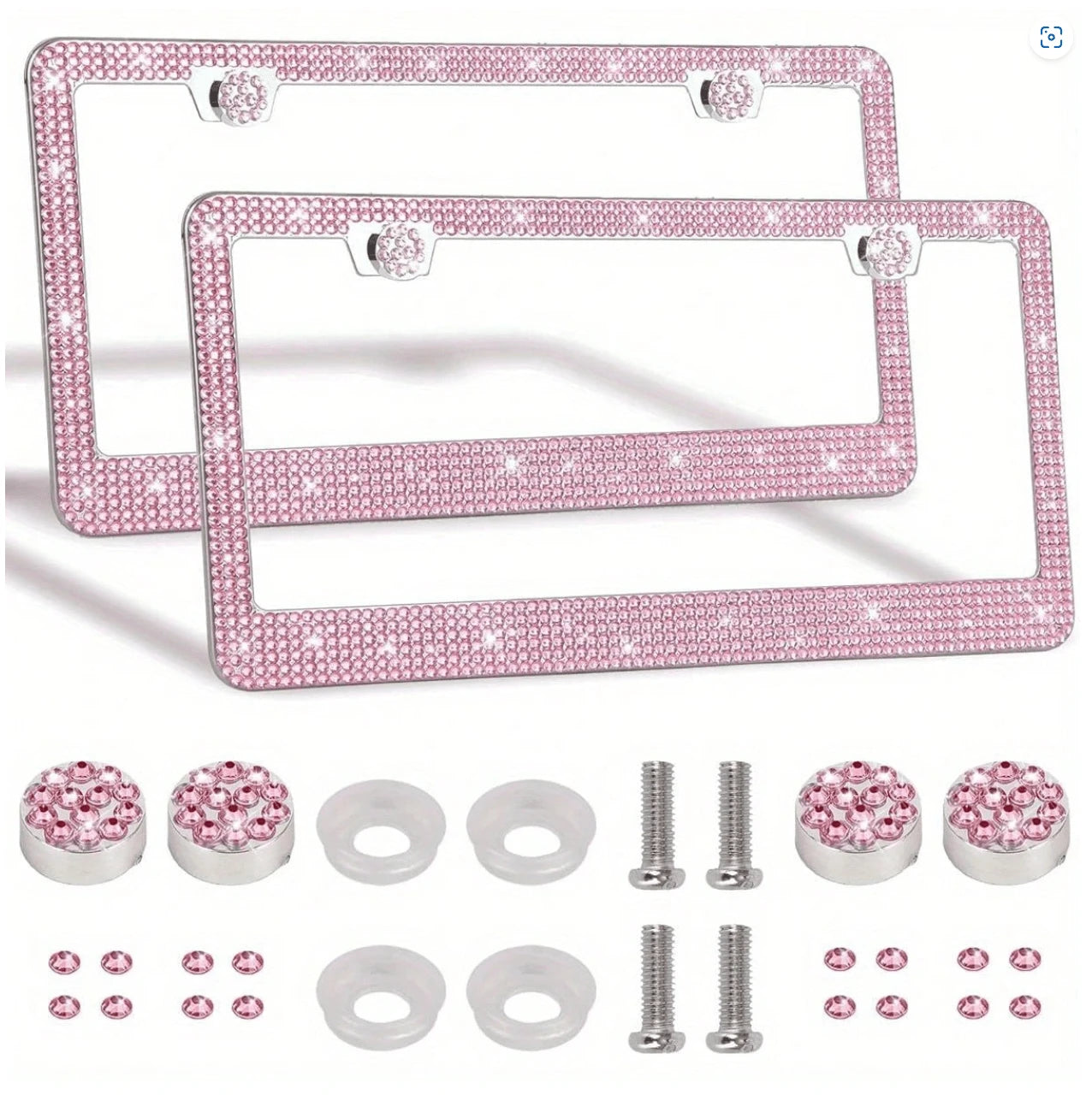 2 PCS Bling License Plate Frame, Stainless Steel Glitter Crystal Diamond License Plate Cover Holder, Car Accessories Outdoorfun