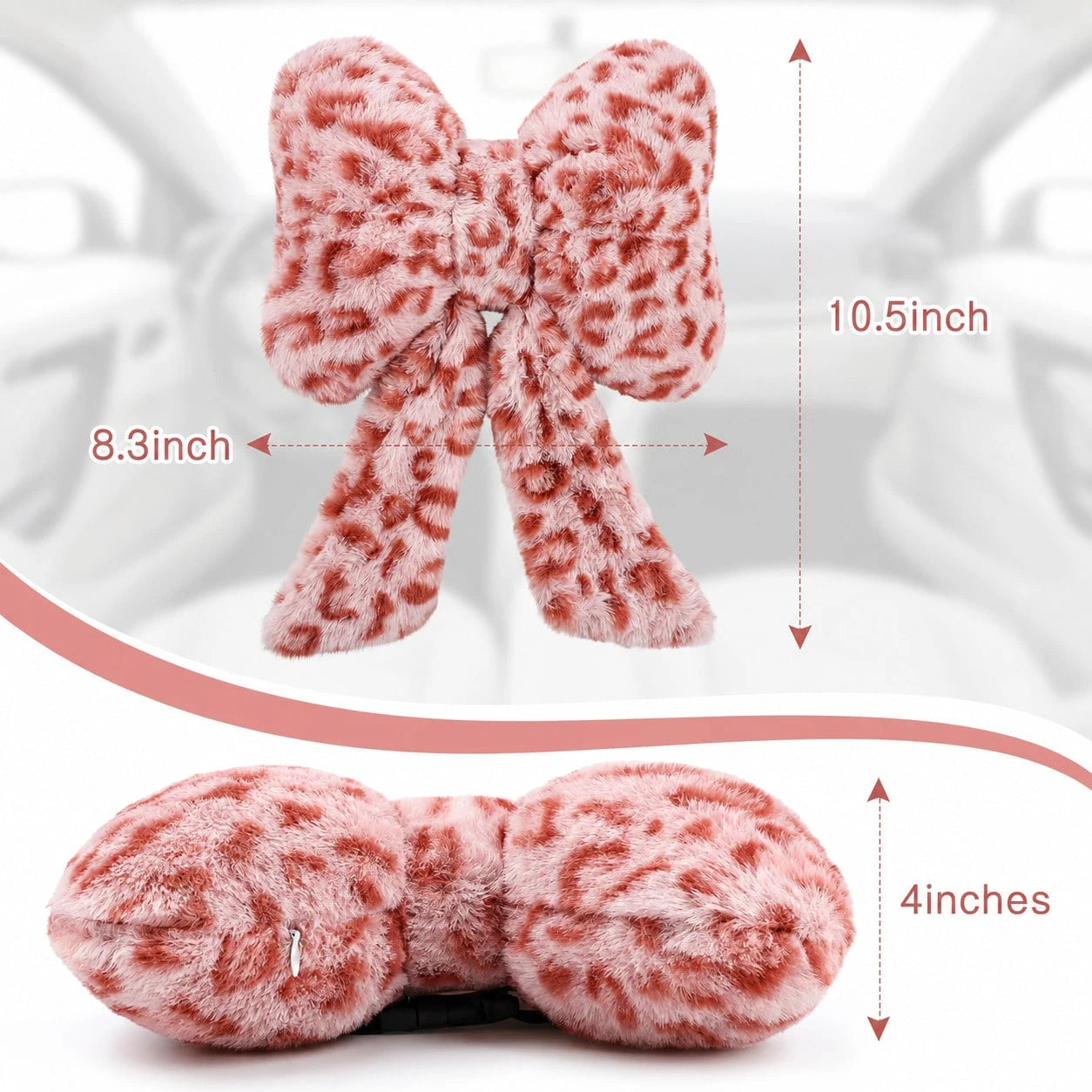 2 Pcs Car Neck Pillow Plush Bow Headrest Pillow Pink Leopard Seat Neck Support Accessories For Driving Travel