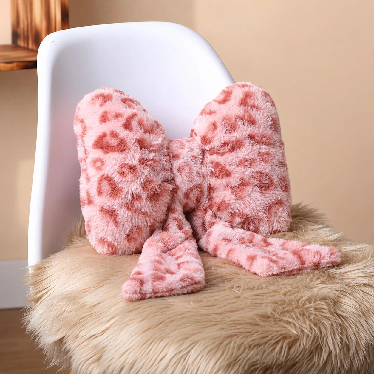 2 Pcs Car Neck Pillow Plush Bow Headrest Pillow Pink Leopard Seat Neck Support Accessories For Driving Travel