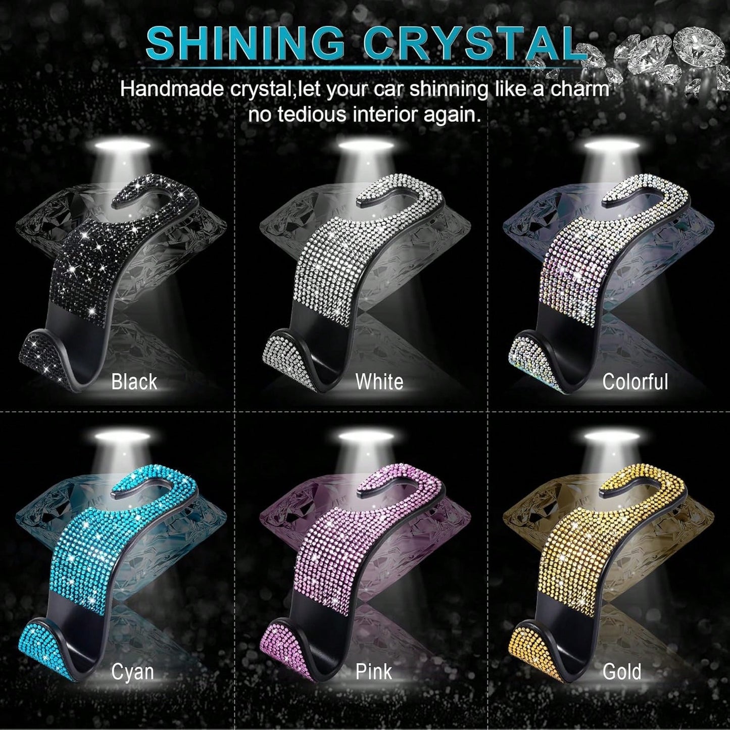 2 Pcs Car Seat Hooks Bling Crystal Headrest Hanger Hook, Auto Back Seat Hangers Rear Hook For Purse Handbag Clothes Grocery Bag Red