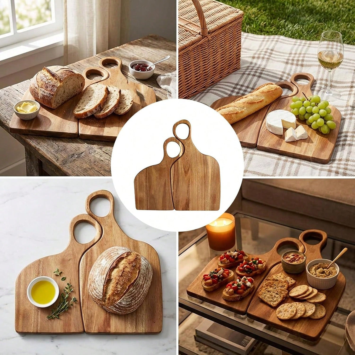 2 PCS Compact Wooden Cutting Board Set For Couples, Small Fruit & Bread Charcuterie Board, Kitchen Decor & Anniversary.
