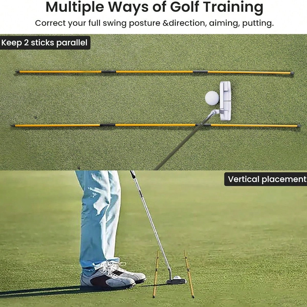 2-Piece Golf Alignment Rod And 48 Inch (Approximately 121.9 Cm) Foldable Training Rod, Lightweight Fiberglass Training Aid For Posture Alignment, Swing, And Correction, Portable Storage Tube