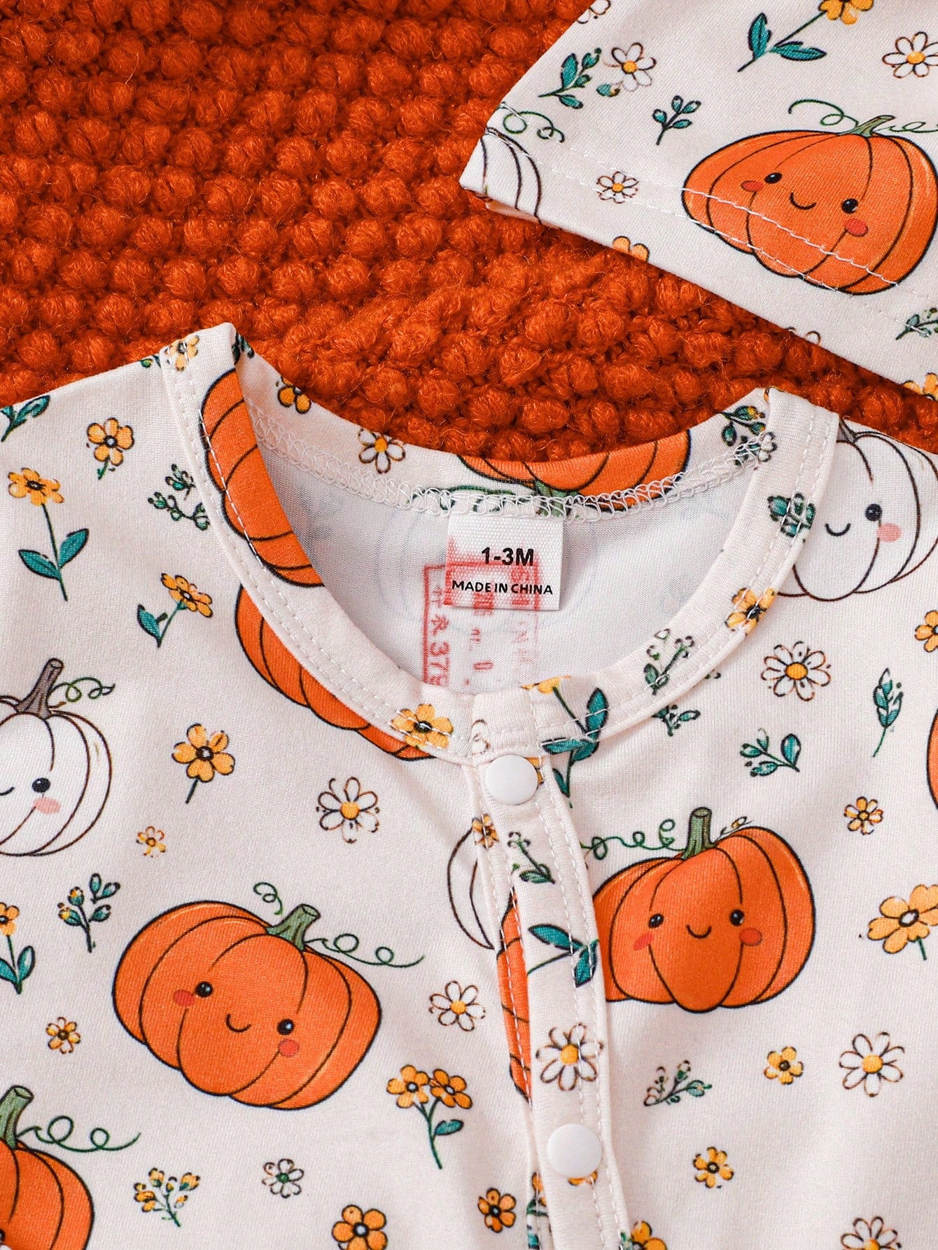 2 Pieces Newborn Knit Comfortable Soft Footed Romper With Cute Pumpkin All-Over Print, Fall Halloween Home Wear, Versatile Fashion, Best Choice