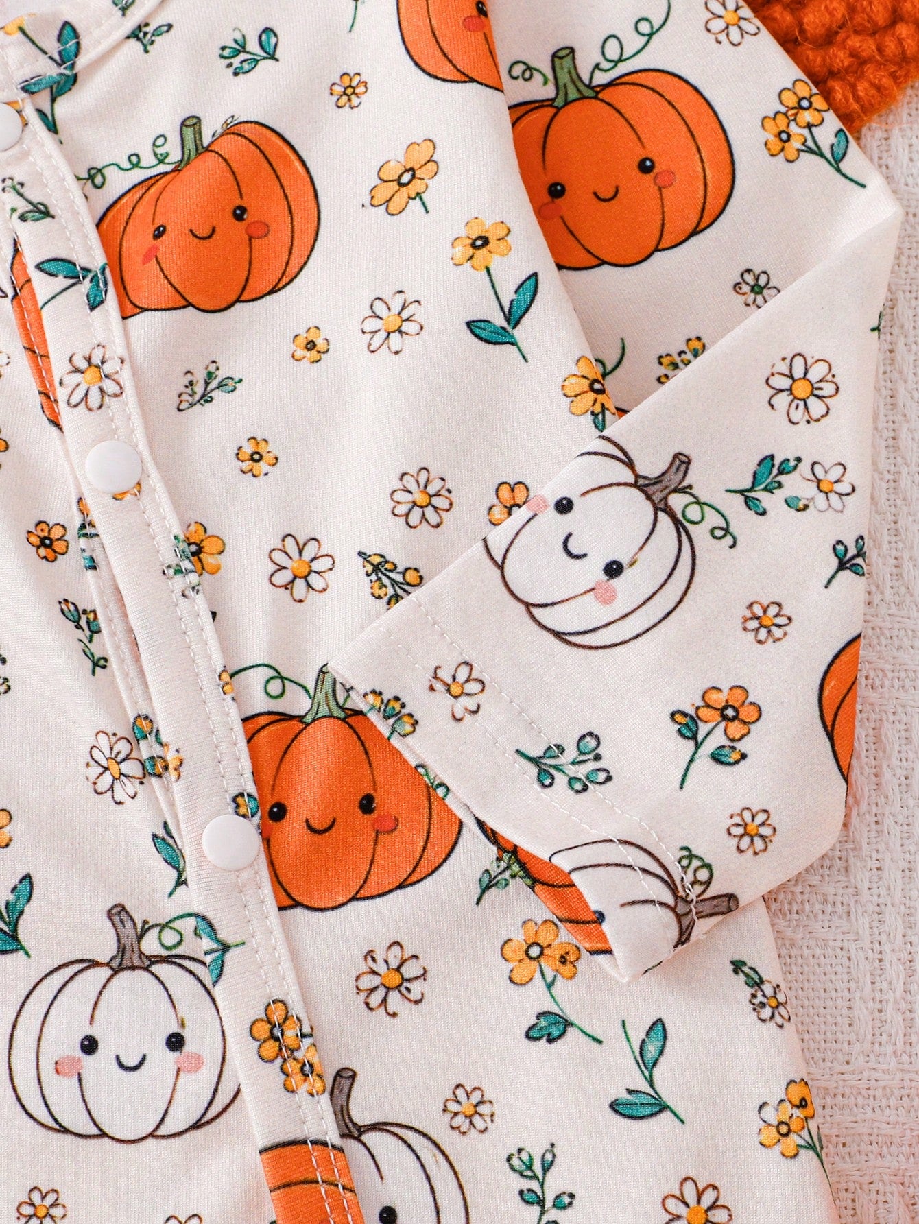 2 Pieces Newborn Knit Comfortable Soft Footed Romper With Cute Pumpkin All-Over Print, Fall Halloween Home Wear, Versatile Fashion, Best Choice
