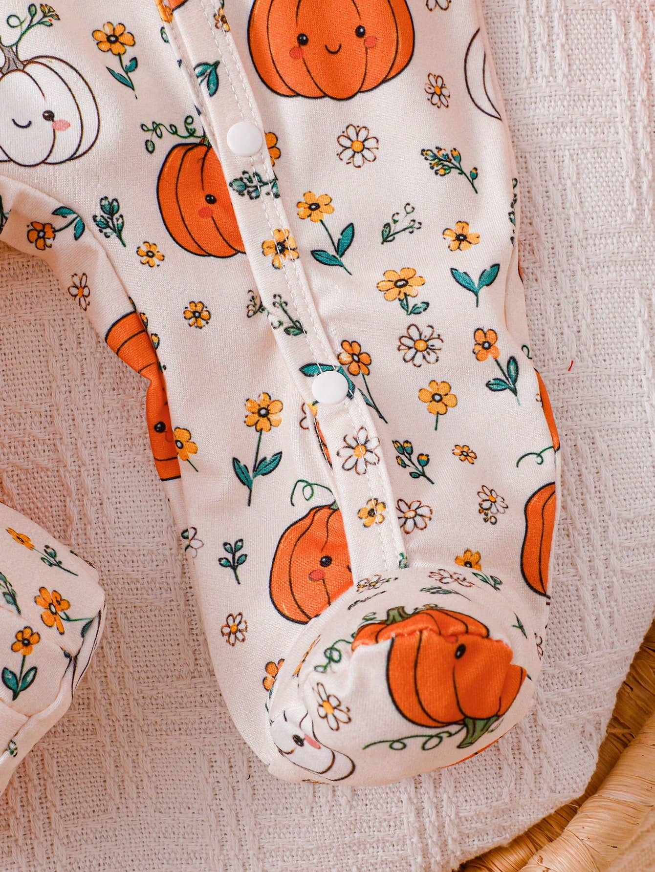 2 Pieces Newborn Knit Comfortable Soft Footed Romper With Cute Pumpkin All-Over Print, Fall Halloween Home Wear, Versatile Fashion, Best Choice