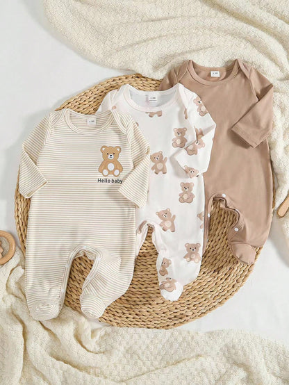 2 Pieces Newborn Knit Comfortable Soft Footed Romper With Cute Pumpkin All-Over Print, Fall Halloween Home Wear, Versatile Fashion, Best Choice