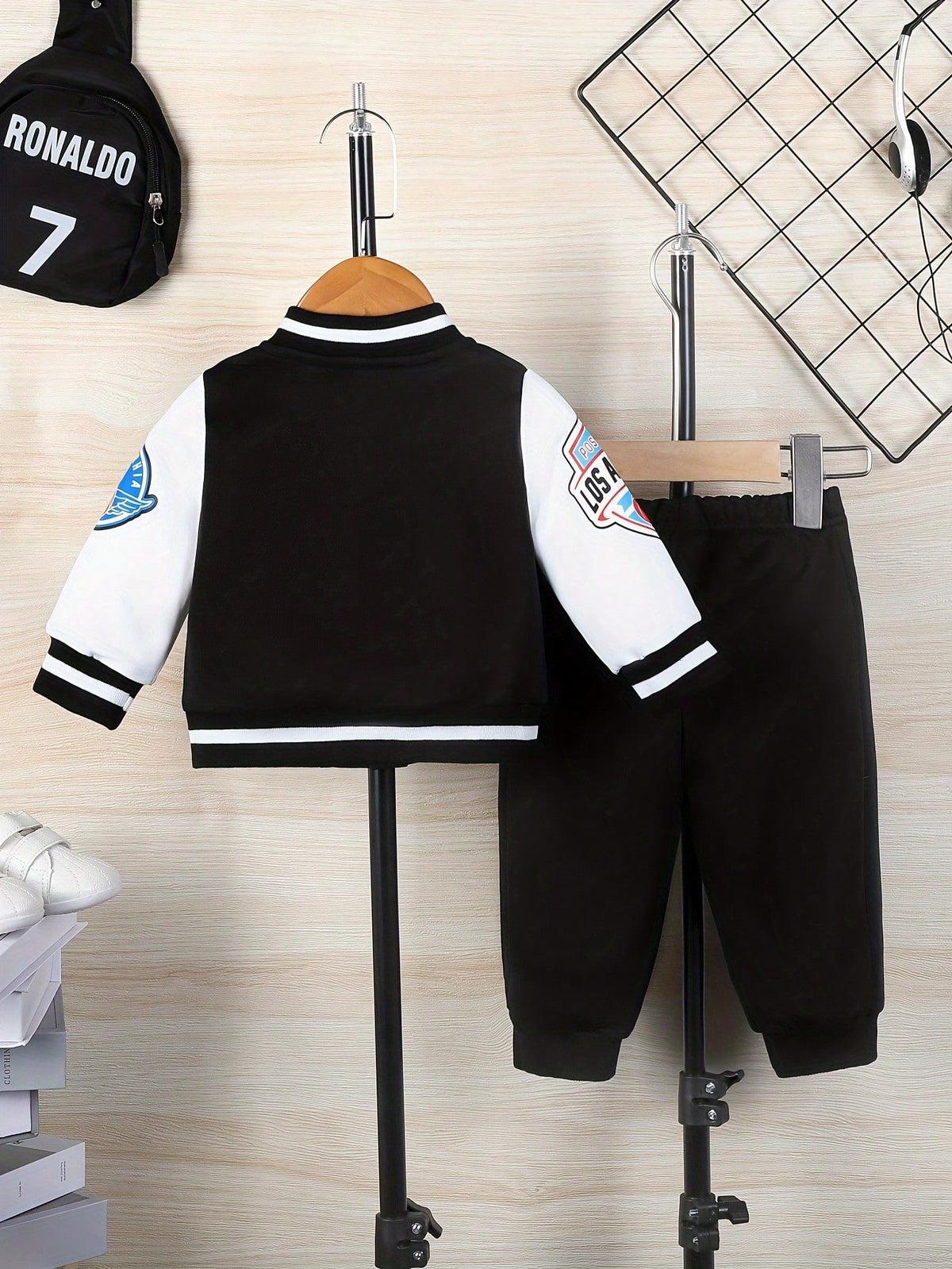 2 Pieces Of Baby Boy Hip-Hop Sports Style Basketball Digital Printed Baseball Suit Set, Jacket, Pants Set, Spring And Autumn Season