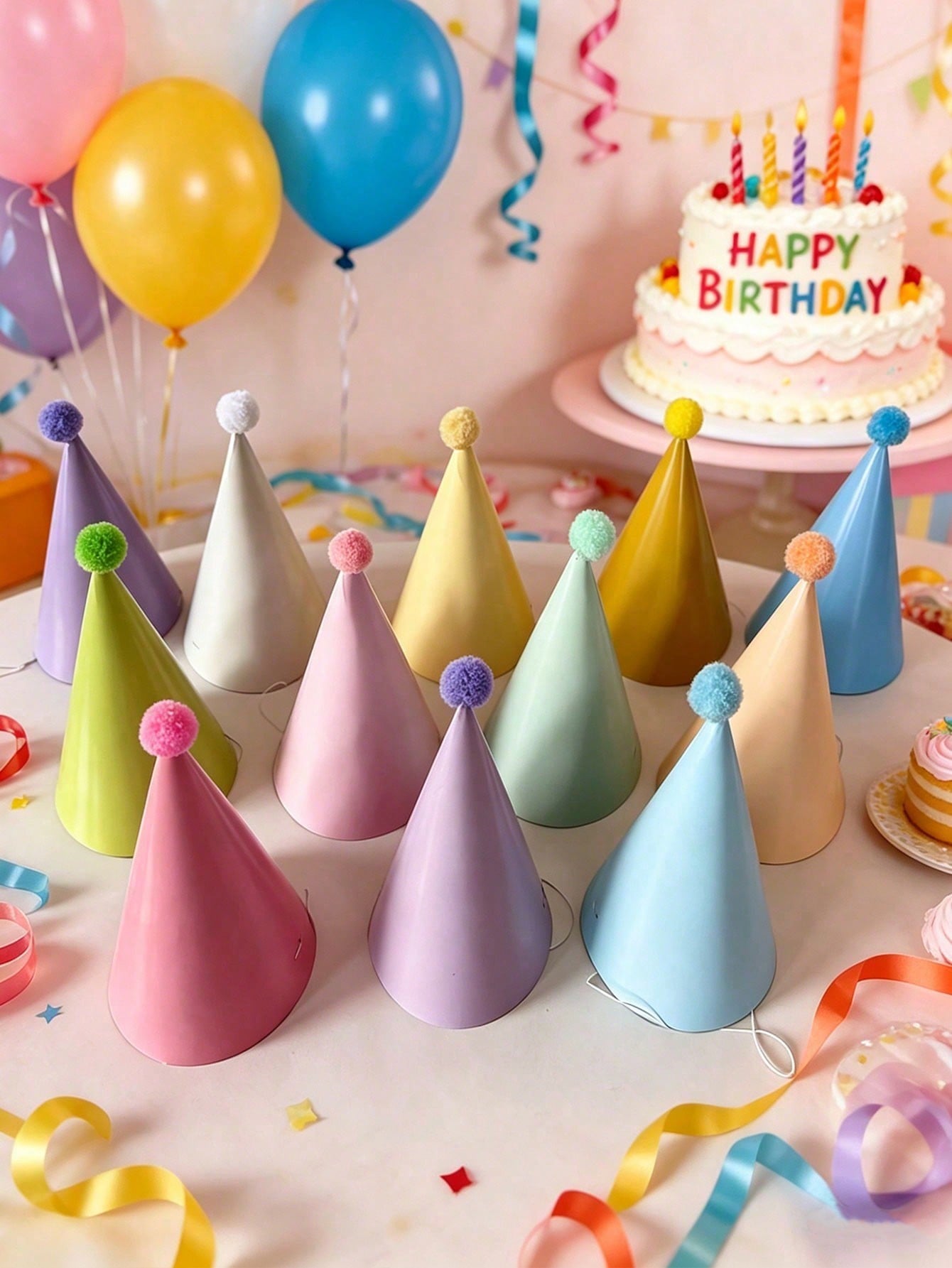 20/10/5/1 Soft Color Party Hats, Birthday Party Cone Hats, Cute Cake Cone Birthday Paper Hats, Cute Crown, Adult Party Hat Set, Bride Bachelorette Party Decoration Hats, Gold Decor Multi-Color Hats, B