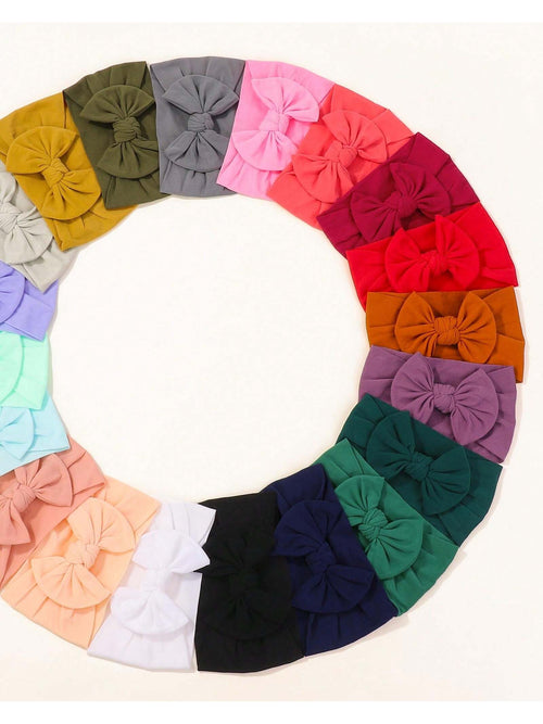 20/24 PCS Baby Hair Bow Head Wrap, Turban Knotted Knitted Headbands, Soft Silk Stretchy Hair Bands For Newborn Infant Toddlers