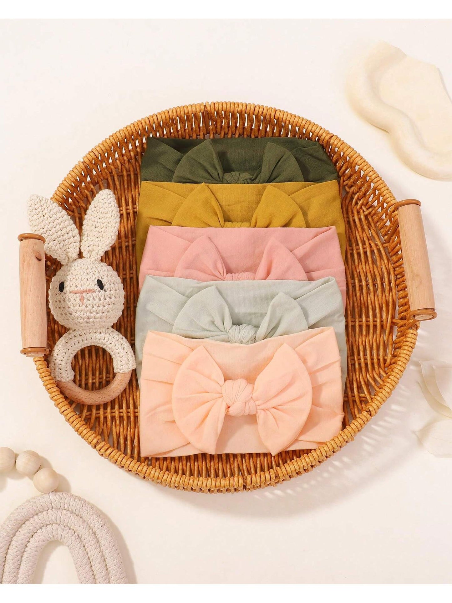 20/24 PCS Baby Hair Bow Head Wrap, Turban Knotted Knitted Headbands, Soft Silk Stretchy Hair Bands For Newborn Infant Toddlers