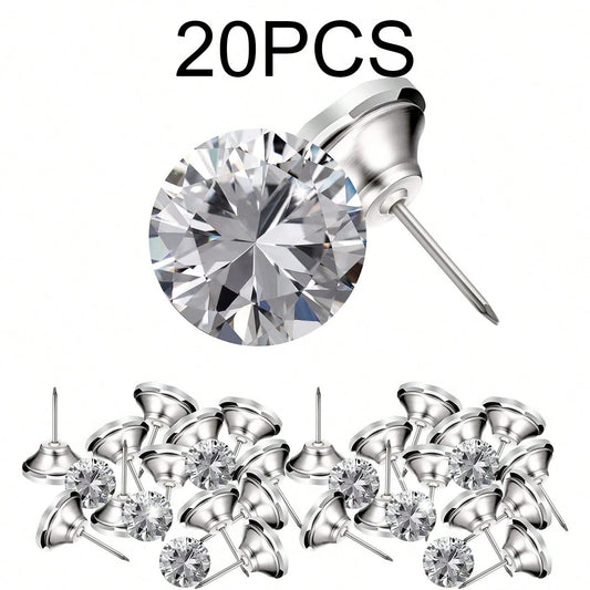 20 PCS Crystal Upholstery Buttons Crystal Upholstery Tacks Clear Crystal Head Upholstery Nails Imitate Diamond Buttons For Sewing DIY Sofa And Wall Decor