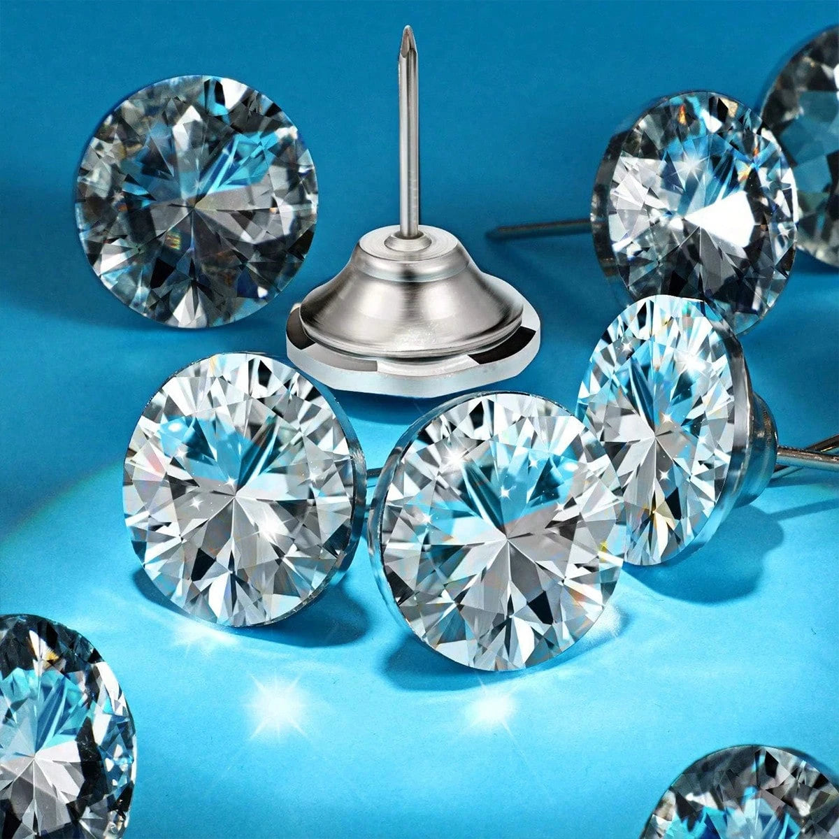 20 PCS Crystal Upholstery Buttons Crystal Upholstery Tacks Clear Crystal Head Upholstery Nails Imitate Diamond Buttons For Sewing DIY Sofa And Wall Decor