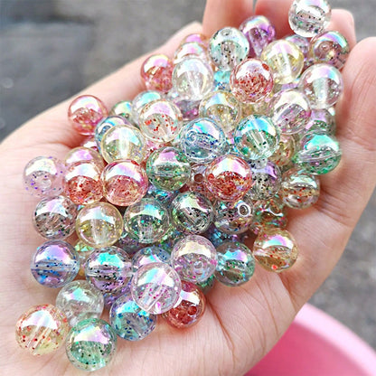 200pcs 8mm Transparent Iridescent Round Beads, Straight Hole, Suitable For Phone Straps, Bracelets, Necklaces, DIY Jewelry Crafts, Clothing Accessories, Earrings, Pendants, Bracelet Parts