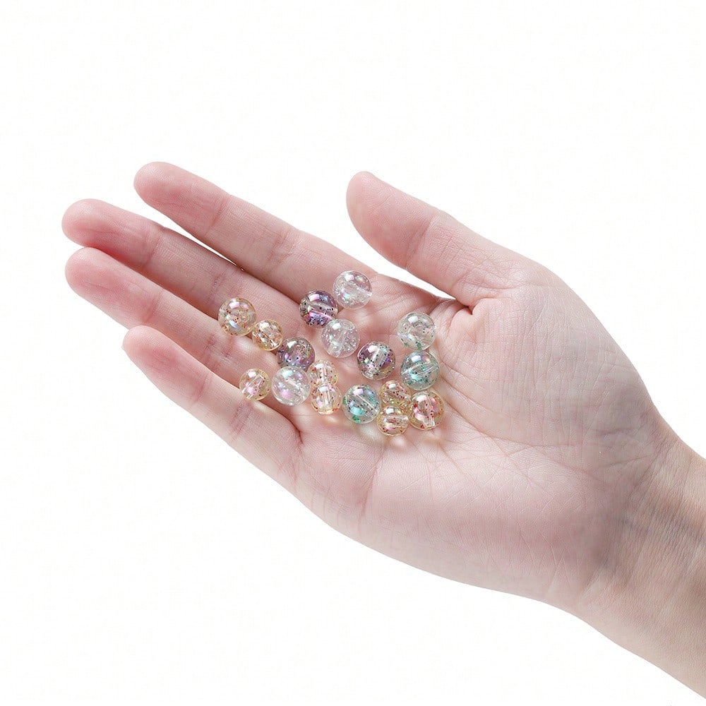 200pcs 8mm Transparent Iridescent Round Beads, Straight Hole, Suitable For Phone Straps, Bracelets, Necklaces, DIY Jewelry Crafts, Clothing Accessories, Earrings, Pendants, Bracelet Parts