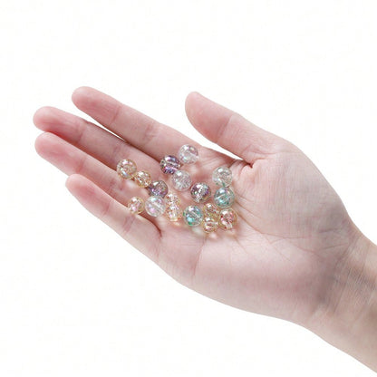 200pcs 8mm Transparent Iridescent Round Beads, Straight Hole, Suitable For Phone Straps, Bracelets, Necklaces, DIY Jewelry Crafts, Clothing Accessories, Earrings, Pendants, Bracelet Parts