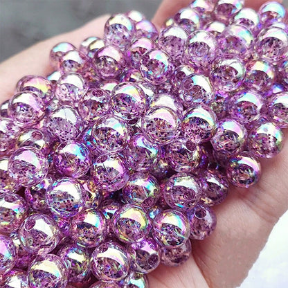 200pcs 8mm Transparent Iridescent Round Beads, Straight Hole, Suitable For Phone Straps, Bracelets, Necklaces, DIY Jewelry Crafts, Clothing Accessories, Earrings, Pendants, Bracelet Parts