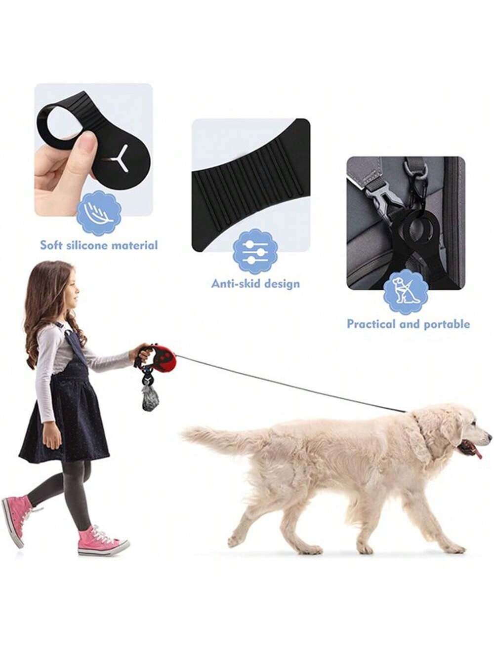2024 Hot-Selling Pet Waste Poop Bag Holder With Handle, In-Stock Dog Poop Bag Dispenser, Hands-Free Clip, Leash, Waste Bag Bracket