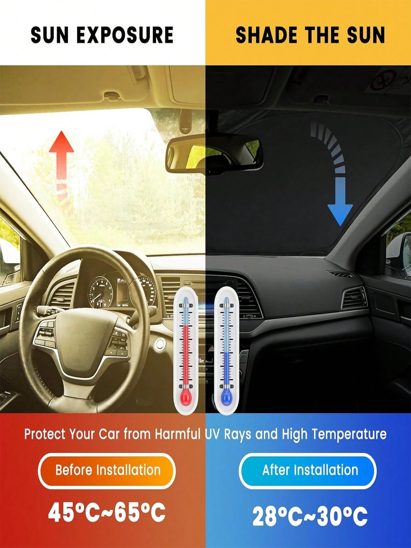 2025 Car Windshield Sun Shade, Foldable Windshield Cover, Blocks UV Rays, Keeps Vehicle Cool, Suitable For Cars & SUVs