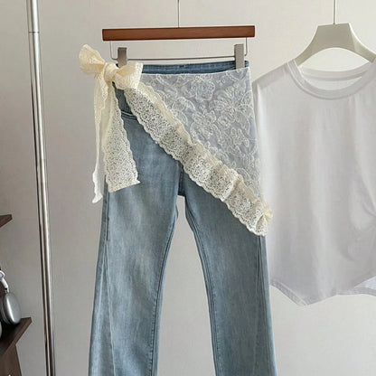2025 Lace And Lace Half Skirt Paired With Jeans, Women's Summer Headscarf, Sweet And Stylish, Layered Skirt Curtain, Fart Curtain, Triangular Scarf