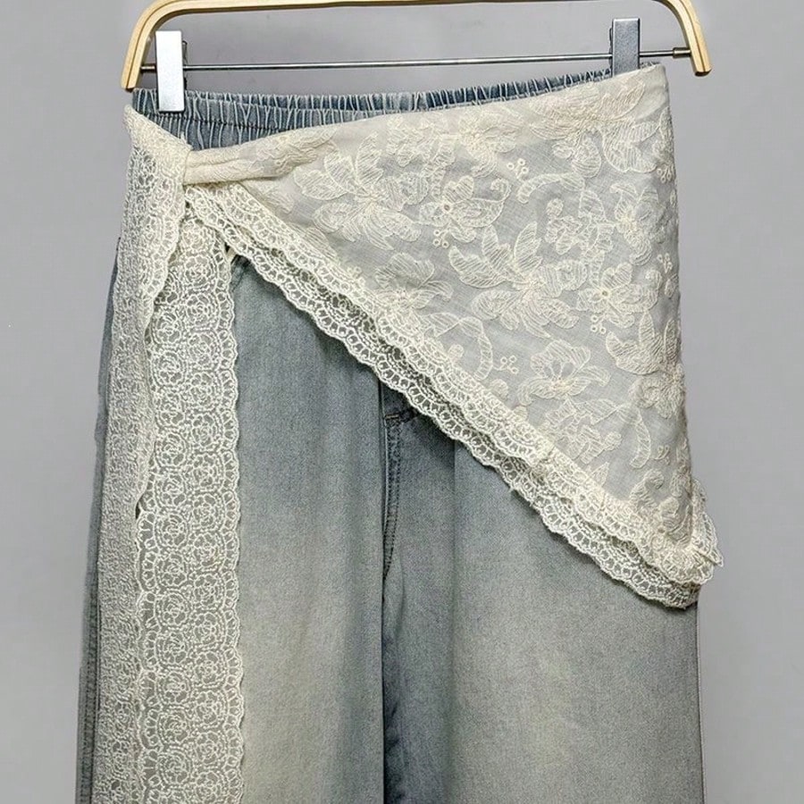 2025 Lace And Lace Half Skirt Paired With Jeans, Women's Summer Headscarf, Sweet And Stylish, Layered Skirt Curtain, Fart Curtain, Triangular Scarf