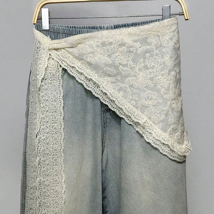 2025 Lace And Lace Half Skirt Paired With Jeans, Women's Summer Headscarf, Sweet And Stylish, Layered Skirt Curtain, Fart Curtain, Triangular Scarf