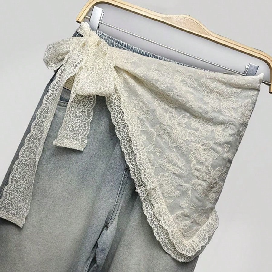 2025 Lace And Lace Half Skirt Paired With Jeans, Women's Summer Headscarf, Sweet And Stylish, Layered Skirt Curtain, Fart Curtain, Triangular Scarf