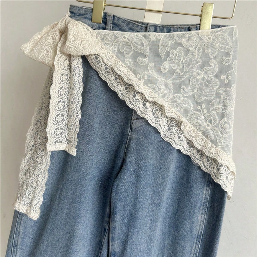 2025 Lace And Lace Half Skirt Paired With Jeans, Women's Summer Headscarf, Sweet And Stylish, Layered Skirt Curtain, Fart Curtain, Triangular Scarf